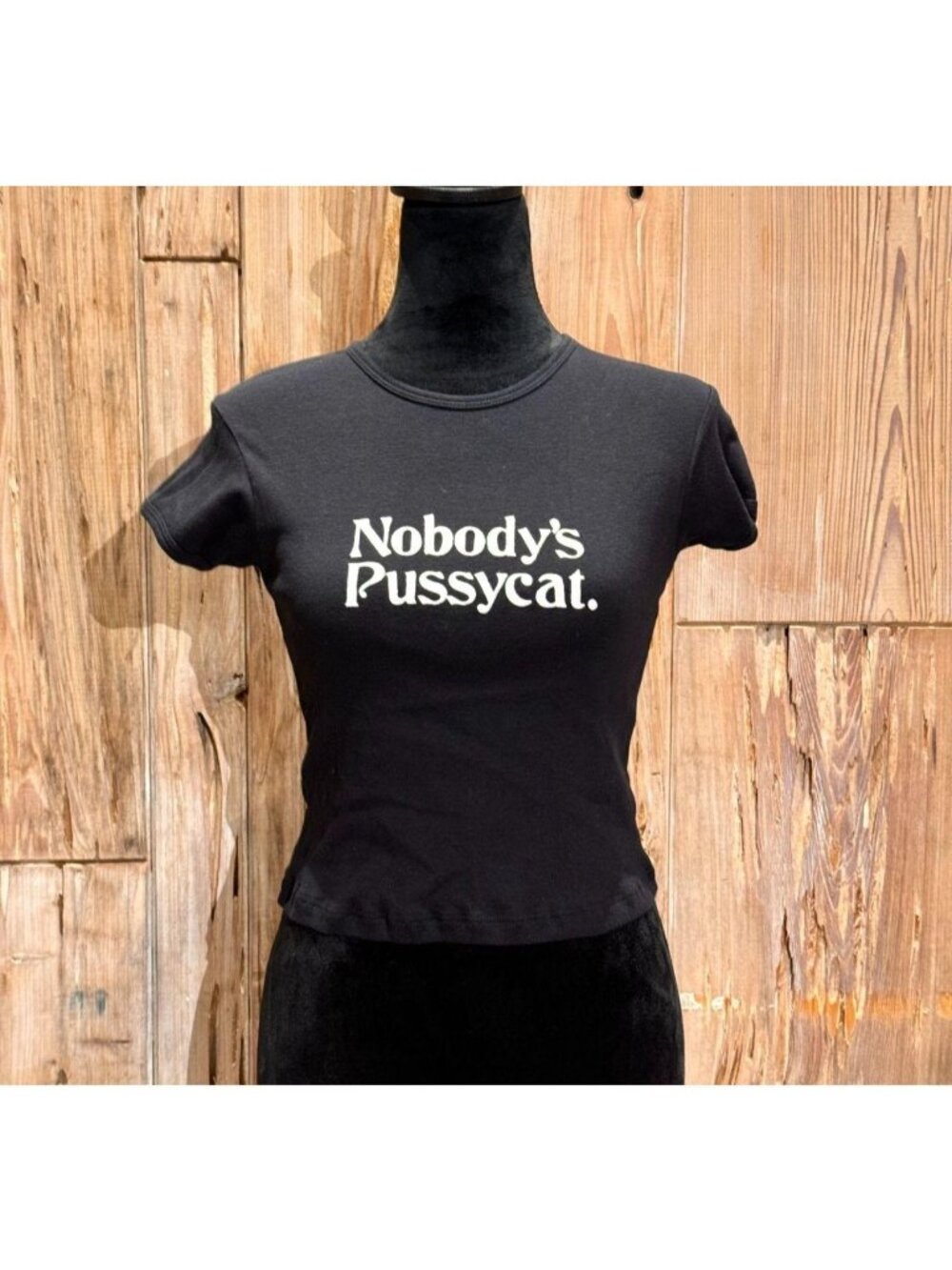Nobodys Pussycat Graphic Babydoll Womens T-Shirt Black S 70s/80s Style By 24hr S